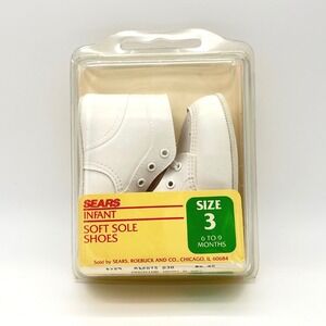 Vintage Sears Infant Soft Sole Shoes‎ White Crib Shoes Size 3 NOS 6-9 Months